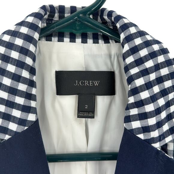 J.Crew Gingham blue white Blazer nautical preppy casual vacation office size 2 - Picture 5 of 11